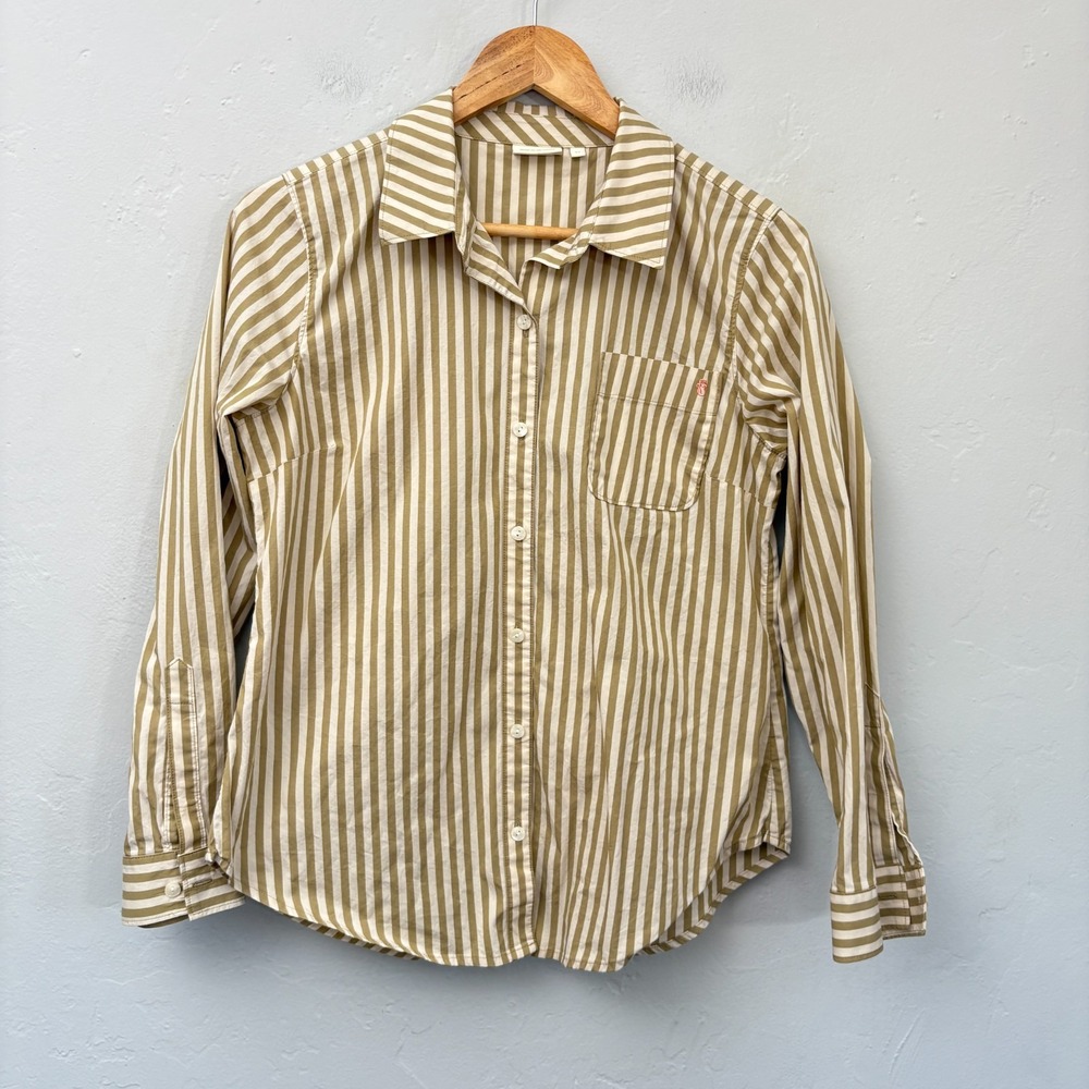 Spartina 449 Aida Striped Shirt Top Women Sz Medium Beige Long Sleeve Button Up